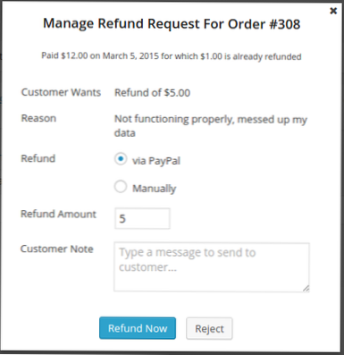 Hvordan kan jeg gjøre rede for delvise refusjoner ved hjelp av woocommerce plugin?