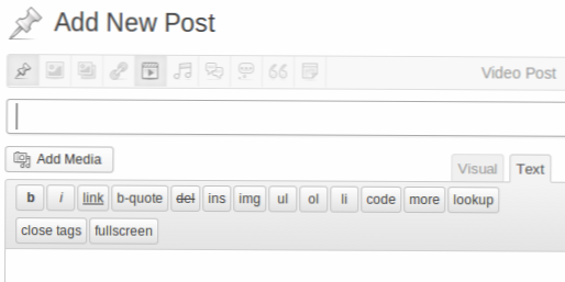 How can i add video, audio, gallery post formats in my post?