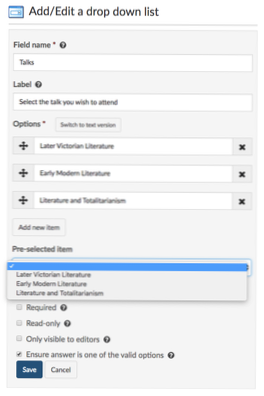 How do I add a dropdown menu to a form?
