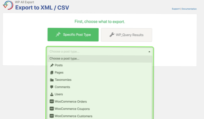 How do I export categories, site stats, comments and posts from wordpress to excel
