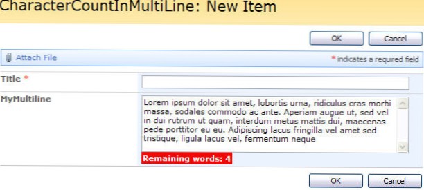 Tekenteller toevoegen onder tekstinvoer under