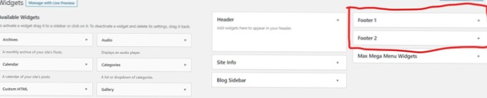 Come aggiungere più widget a piè di pagina?