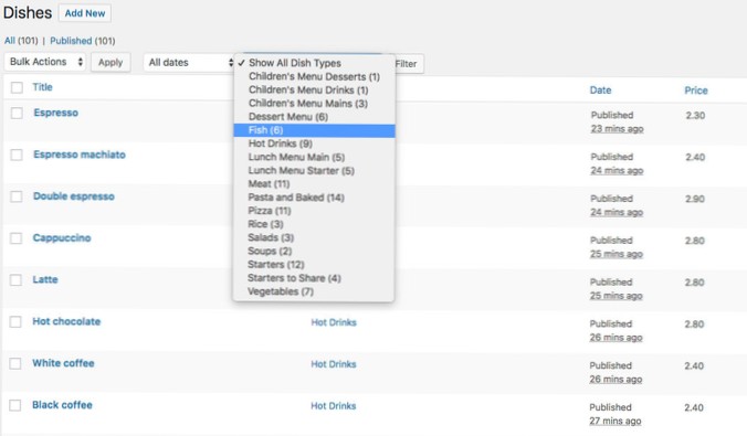 How to create filter's for custom taxonomy page