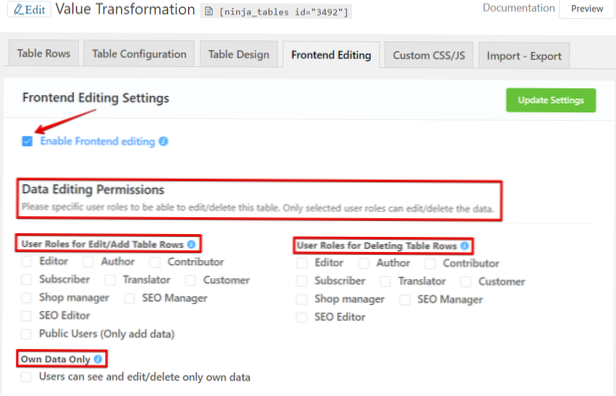 How to edit custom table data in frontend