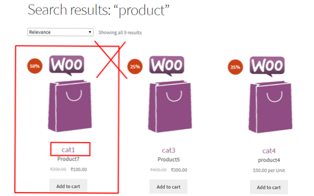 How to exclude woocommerece product category in search results?