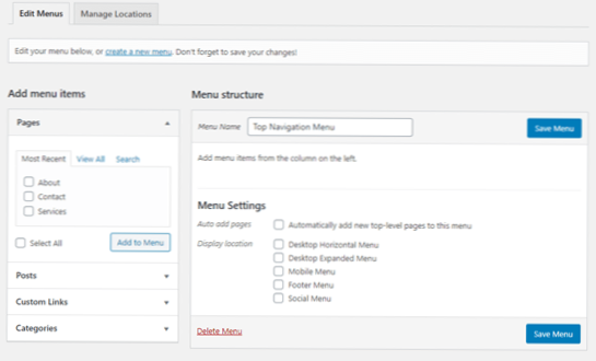 Sådan indstilles Nav som standardmenu i wordpress