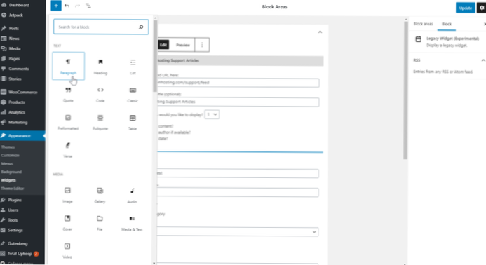 Comment utiliser les blocs Gutenberg dans les widgets?