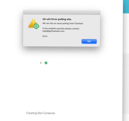 Je voudrais de l'aide sur une erreur que je reçois après la migration d'un site localement