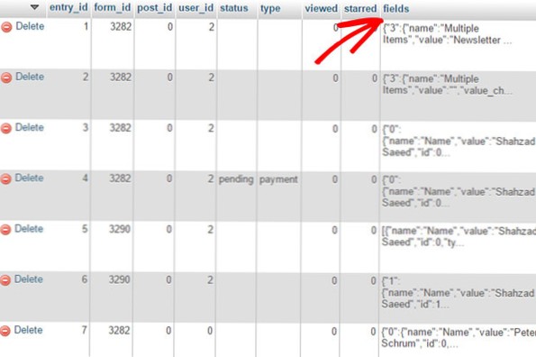 In quale formato vengono archiviati i dati nei database Wordpress?