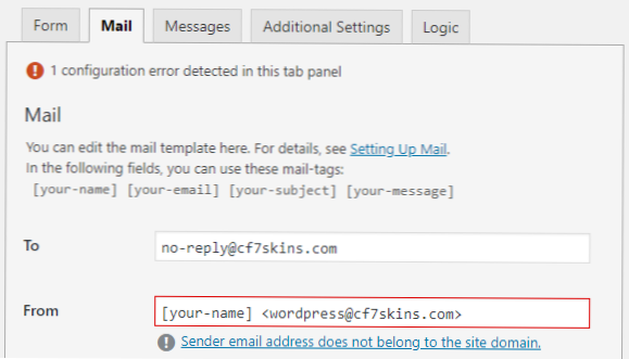 É possível usar diferente do e-mail no formulário de contato 7 com domínio diferente?