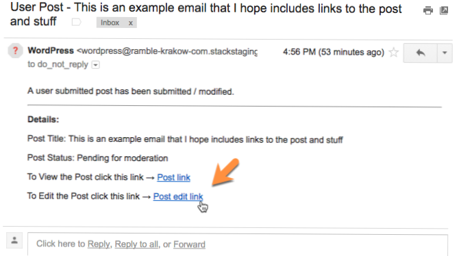Notify the user by e-mail after the creation of a post