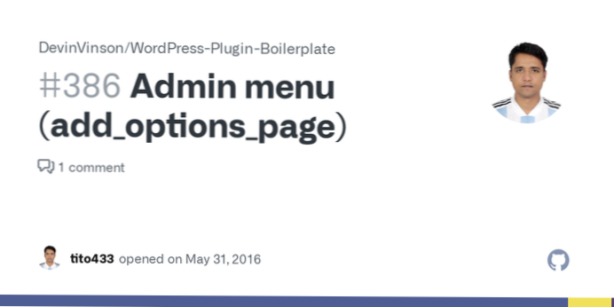 Plugin Admin Menu Boiler Plate