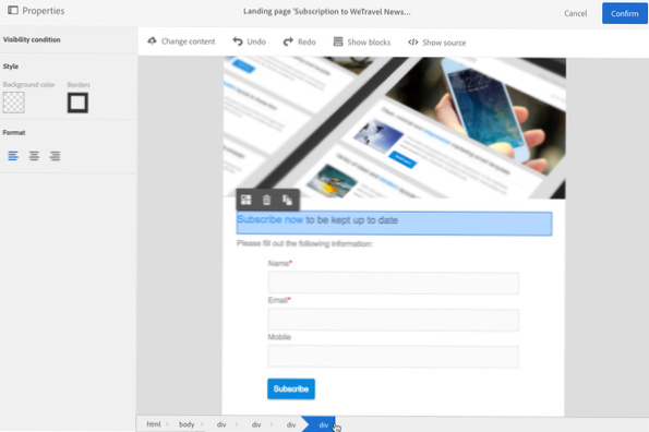 Supprimer des blocs de contenu supplémentaires d'une page de destination