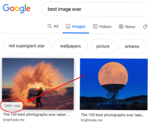 Miniaturansichten der Suchergebnisse in unterschiedlicher Größe