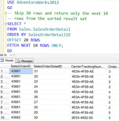 Výběr konkrétního dotazu pro offset