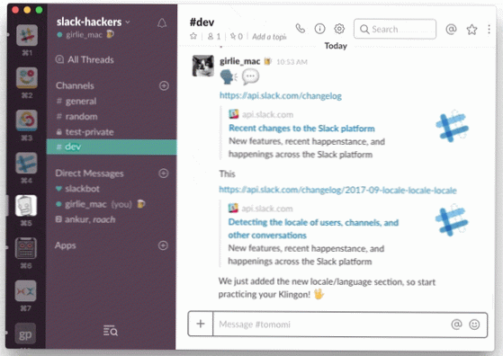Tagga il post su un canale in slack