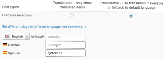 Traduzione di page slug usando il codice