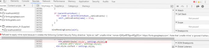 Použití záhlaví zásady zabezpečení obsahu Nonce pro style-src pro vložené prvky stylu vrátí chyby