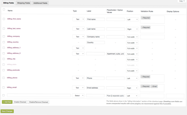 Champs de paiement WooCommerce