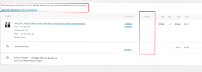 Woocommerce - zobrazí celní pole produktu na stránce Objednávky
