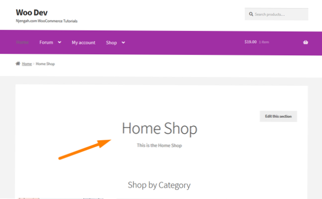 Woocommerce Jak odebrat název stránky z domovské stránky motivu výlohy