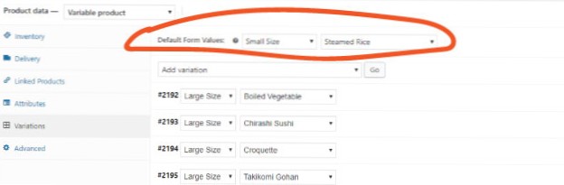Woocommerce variation attribut