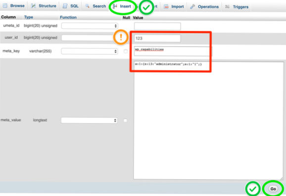 WordPress-Admin-Erstellung über phpmyadmin funktioniert nicht
