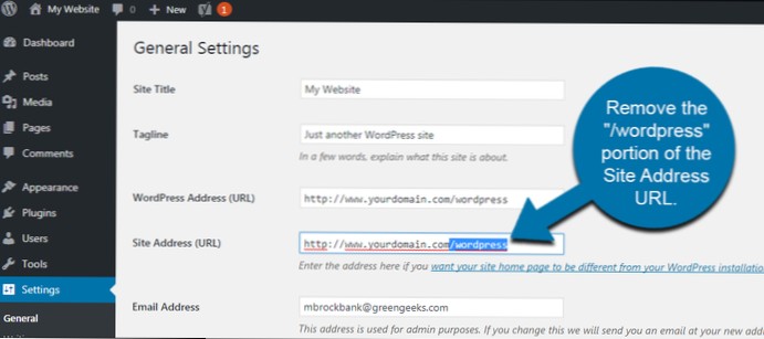 Wordpress che elimina il sottodominio dall'URL