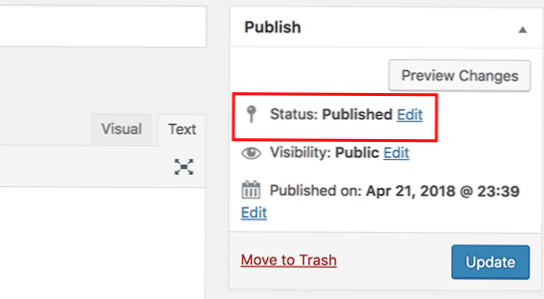 Wordpress post status change from published to draft