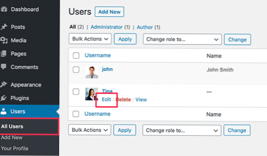 Cambia user_nickname per il collegamento alla pagina dell'autore