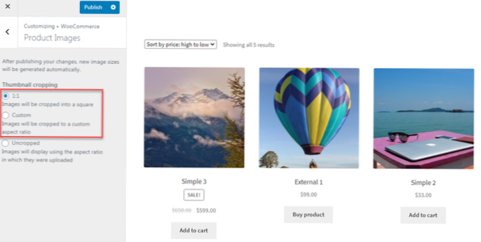 Schimbați dimensiunea imaginii woocommerce cu o categorie
