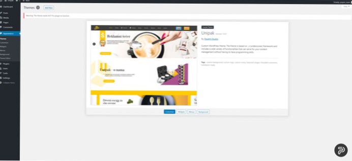 Aangepaste thema-ontwikkeling extra pagina's