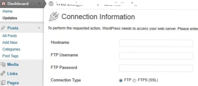 Desativando credenciais de FTP forçadas para qualquer atualização