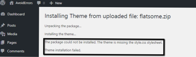 får en installasjonsfeilfeil når du prøver å laste et plugin fra et gratis tema