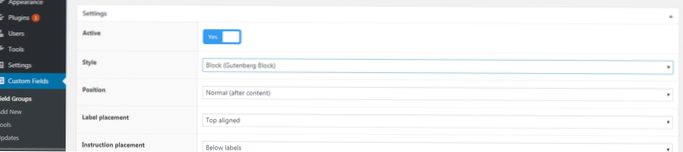 Gutenberg on an ACF options page