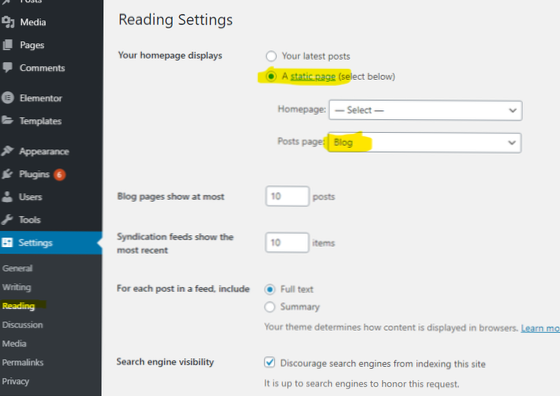 Comment puis-je afficher le contenu réel de la page Articles parce que the_content () affiche tout le contenu du blog?
