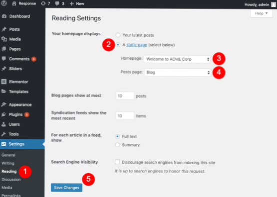 Sådan ændres kun hjemmesiden / forsiden url på wordpress