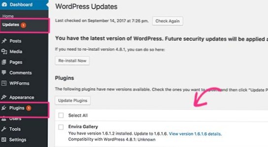 Come verificare se il processo di aggiornamento del plug-in è stato completato in wordpress??