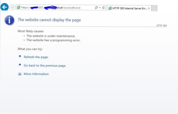 HTTP 500-fejl ved opdatering af en side