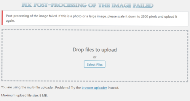 Etterbehandling av bildet mislyktes
