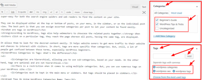 In Bezug auf Tags und Kategorien