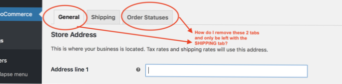 Usuń kartę Ogólne i kartę Wtyczki w Ustawieniach w Woocommerce