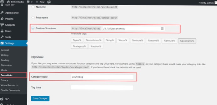 Entfernen Sie die Kategorie-URL für einen Kategorietyp