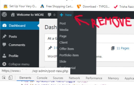 Entfernen des wp-Admin-Menüelements in der oberen Leiste des Admin-Backends