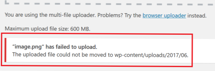 Il file caricato non può essere spostato in wp-content/uploads