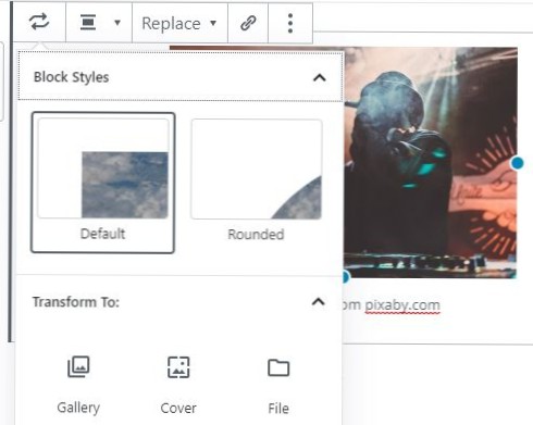 Încercând să transformăm o imagine în cerc în Gutenberg