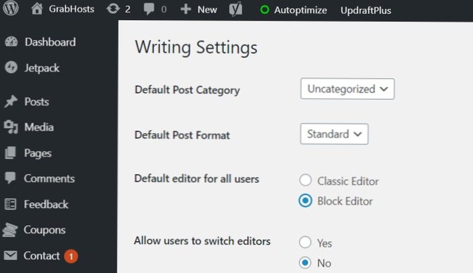Proč editor Gutenberg není k dispozici na mém webu WP?