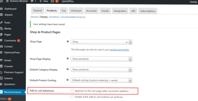 Woocommerce Ajax aggiungi al carrello reindirizza alla homepage
