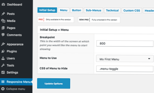 Wordpress Bootstrap Nahradí primární navigační nabídku v mobilu?