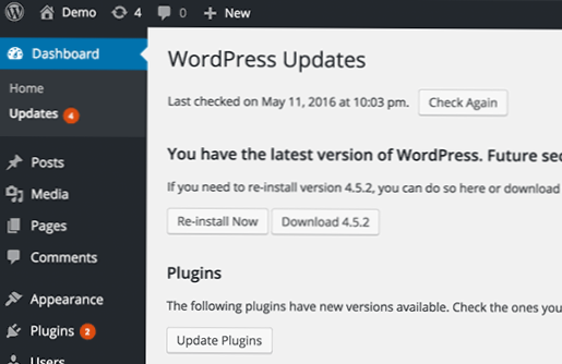 Wordpress tillater ikke oppdateringer av plugins eller Wordpress Core